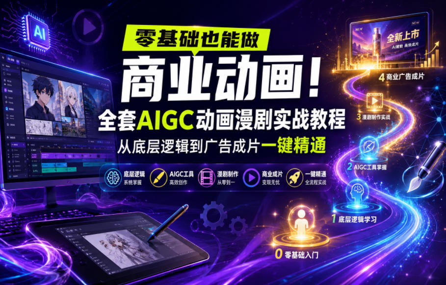 零基础也能做商业动画！全套AIGC动画漫剧实战教程，从底层逻辑到广告成片一键精通-云创网