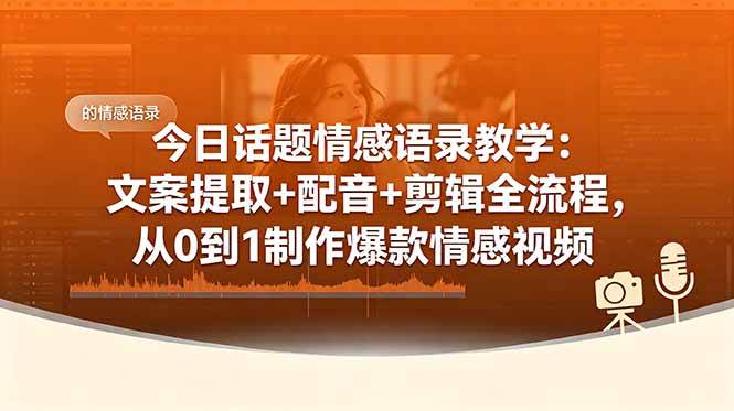 （18719期）今日话题情感语录教学：文案提取+配音+剪辑全流程，从0到1制作爆款情感视频-云创网