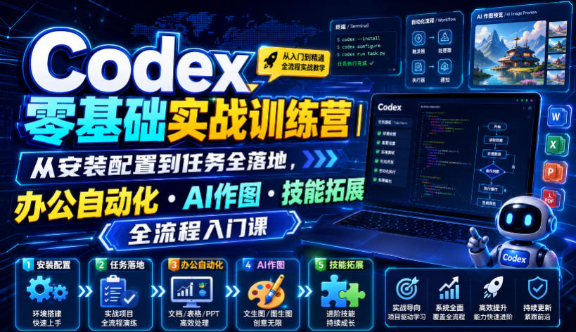 Codex零基础实战训练营｜从安装配置到任务全落地，办公自动化・AI作图・技能拓展全流程入门课-云创网