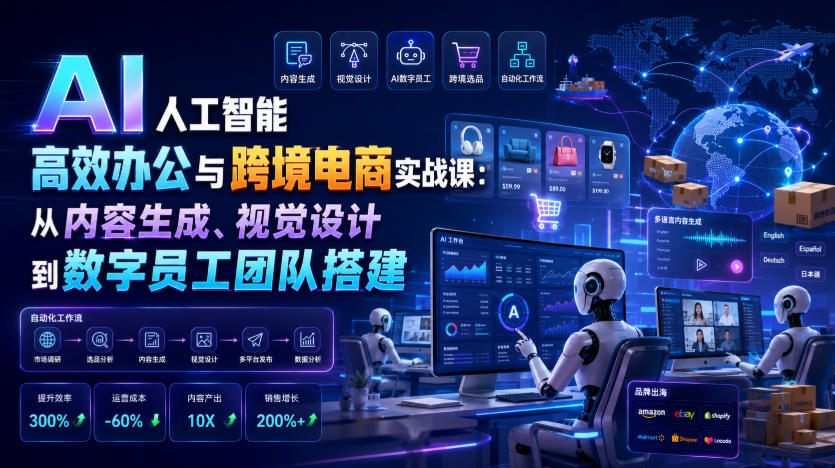 AI人工智能高效办公与跨境电商实战课：从内容生成、视觉设计到数字员工团队搭建-云创网