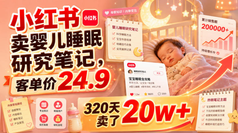 小红书卖婴儿睡眠研究笔记，客单价24.9，320天卖了20w+-云创网