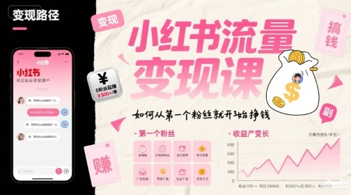 小红书流量变现课，如何从第一个粉丝就开始挣钱-云创网