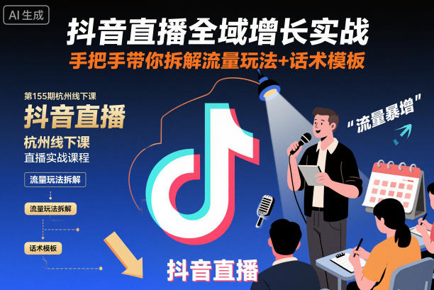 抖音直播全域增长实战第155期杭州线下课，手把手带你拆解流量玩法+话术模板-云创网