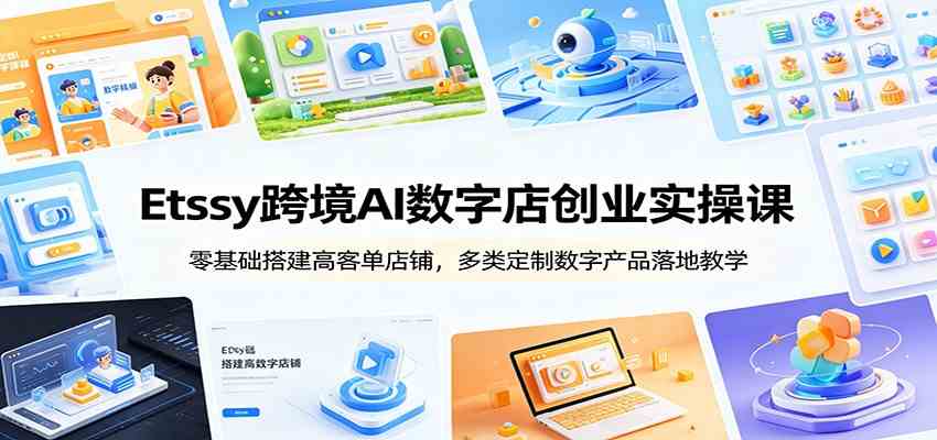 Etsy跨境AI数字店创业实操课：零基础搭建高客单店铺，多类定制数字产品落地教学-云创网