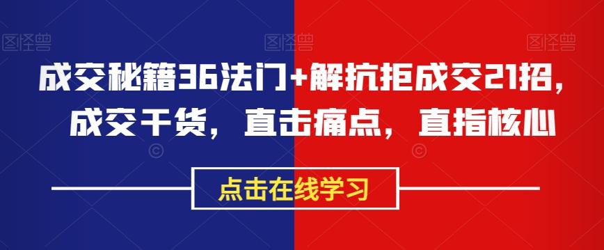 成交秘籍36法门+解抗拒成交21招，成交干货，直击痛点，直指核心-云创网
