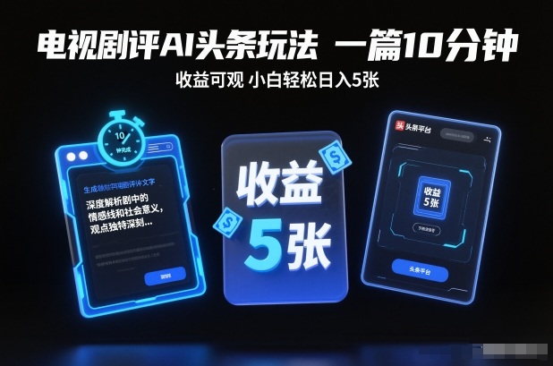 电视剧评AI头条玩法，一篇10分钟，收益可观，小白轻松日入5张+【独家】-云创网