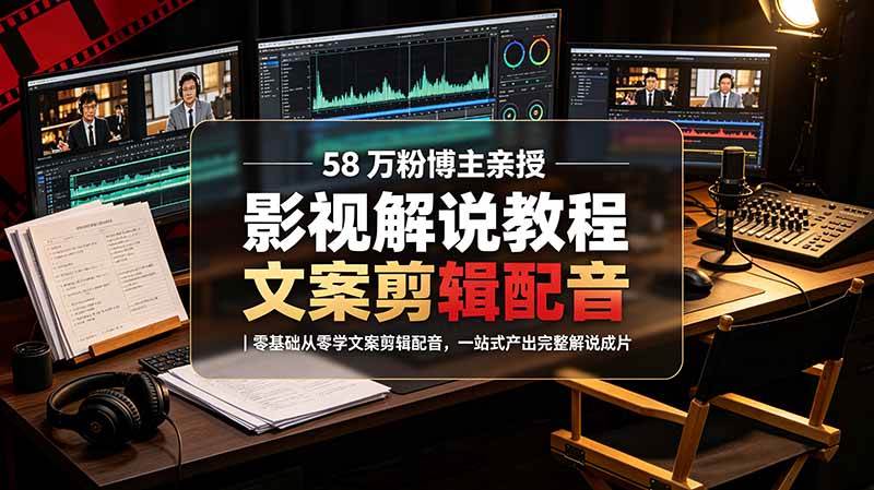（19160期）58 万粉博主荧幕春秋亲授影视解说教程｜零基础从零学文案剪辑配音，一站式产出完整解说成片-云创网