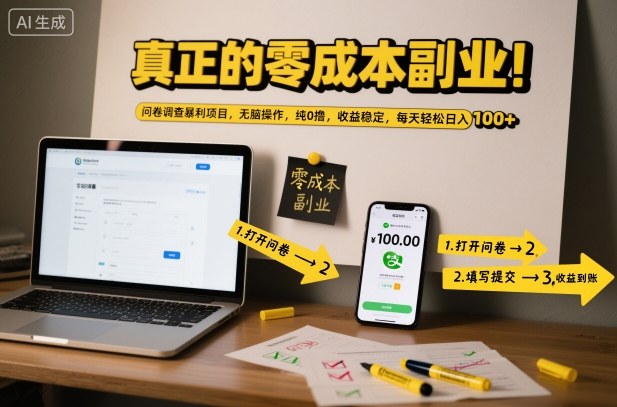真正的零成本副业！问卷调查暴利项目，无脑操作，纯0撸，收益稳定，每天轻松日入100+【揭秘】-云创网