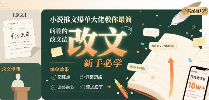 小说推文爆单大佬教你最简单的改文方法实操课，新手必学-云创网
