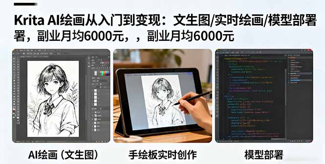 Krita AI绘画从入门到变现：文生图/实时绘画/模型部署，副业月均6000元-云创网