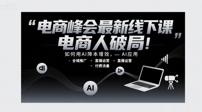 电商峰会最新线下课，电商人破局，如何用AI降本增效，AI应用-全域推广-直播运营-付费流量-云创网