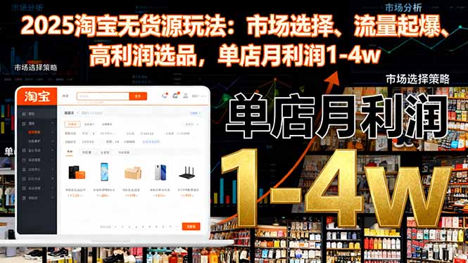 2025淘宝无货源玩法：市场选择、流量起爆、高利润选品，单店月利润1-4w-云创网