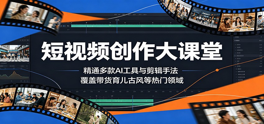 短视频创作大课堂：精通多款AI工具与剪辑手法，覆盖带货、育儿、古风等热门领域-云创网