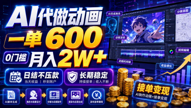 AI代做动画，一单600，0门槛月入2W+，日结不压款，长期稳定【揭秘】-云创网