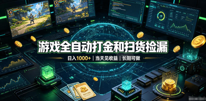 游戏全自动打金和扫货捡漏，日入1k+，当天见收益，长期可做！【揭秘】-云创网