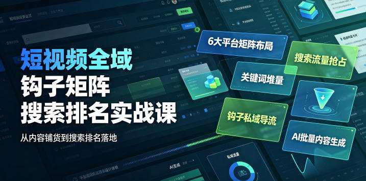 短视频全域钩子矩阵搜索排名实战课｜6大平台矩阵布局、关键词堆量抢占搜索流量、钩子私域导流、AI批量内容生成-云创网