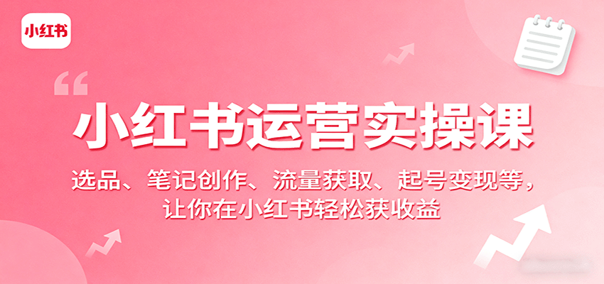小红书运营实操课：选品、笔记创作、流量获取、起号变现等，让你在小红书轻松获收益-云创网
