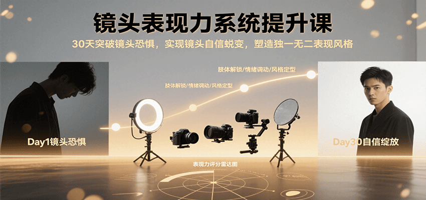 镜头表现力系统提升课，30天突破镜头恐惧实现自信蜕变，塑造独一无二表现风格-云创网