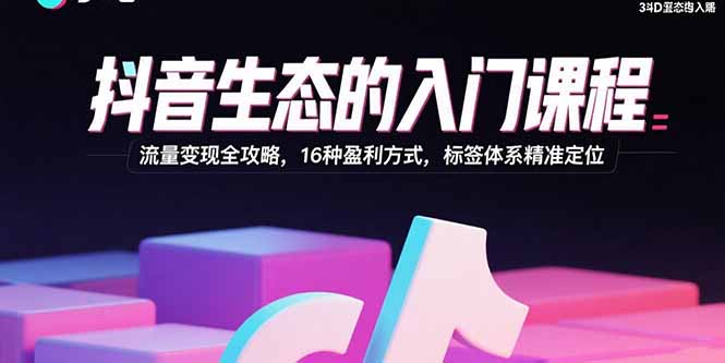 抖音生态的入门课程：流量变现全攻略，16种盈利方式，标签体系精准定位-云创网