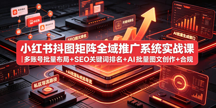 小红书抖图矩阵全域推广系统实战课｜多账号批量布局+SEO关键词排名+AI批量图文创作+合规私域导流完整落地教程-云创网
