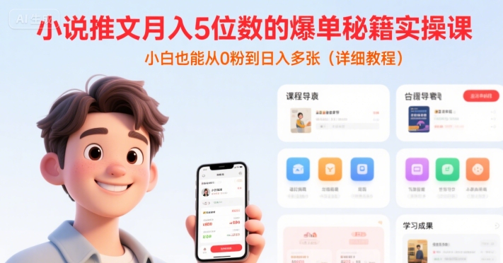 小说推文月入5位数的爆单秘籍实操课，，小白也能从0粉到日入多张(详细教程)-云创网