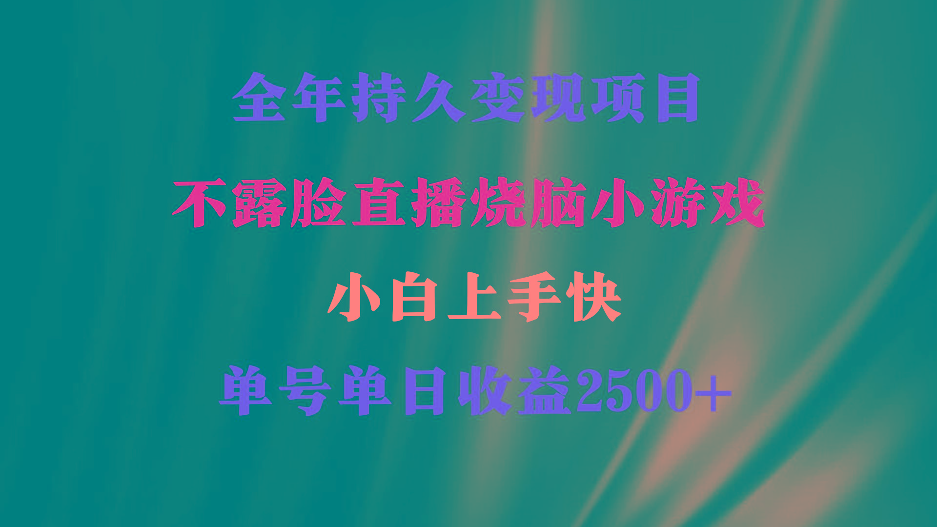 2024年 最优项目，烧脑小游戏不露脸直播  小白上手快 无门槛 一天收益2500+-云创网