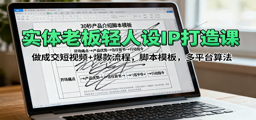 实体老板轻人设IP打造课：做成交短视频+爆款流程，脚本模板，多平台算法-云创网