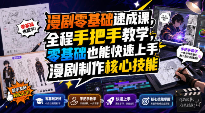 漫剧零基础速成课，全程手把手教学，零基础也能快速上手漫剧制作核心技能-云创网