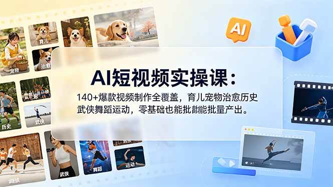 （18781期）AI短视频实操课：140+爆款视频制作全覆盖，育儿宠物治愈历史武侠舞蹈运动，零基础也能批量产出-云创网