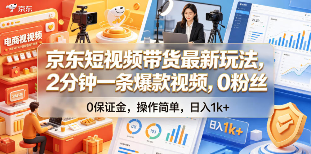京东短视频带货最新玩法，2分钟一条爆款视频，0粉丝，0保证金，操作简单，日入1k+【揭秘】-云创网