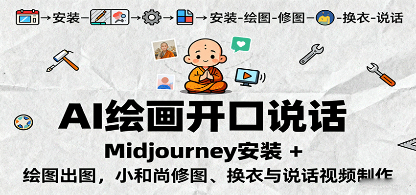 AI绘画开口说话，Midjourney安装 + 绘图出图，小和尚修图、换衣与说话视频制作-云创网