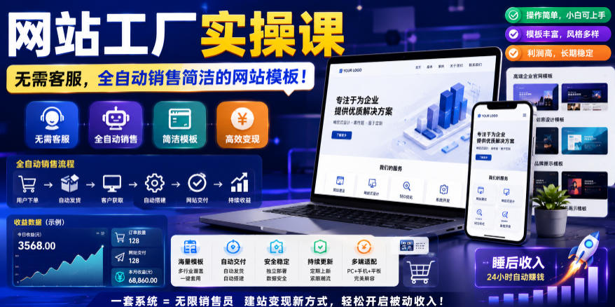 网站工厂实操课，无需客服，网站模板自动赚钱！【原创双语字幕】-云创网