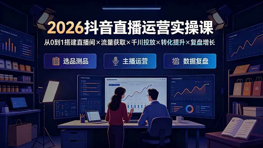（19343期）2026抖音直播运营实操课：从0到1搭建直播间×流量获取×千川投放×转化提升×复盘增长，系统掌握完整闭环-云创网