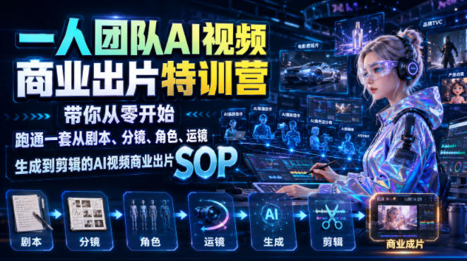 一人团队AI视频商业出片实战课：带你从零开始跑通一套从剧本、分镜、角色、运镜、生成到剪辑的AI视频商业出片SOP-云创网
