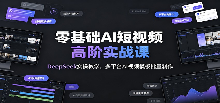 零基础AI短视频高阶实战课：DeepSeek实操教学，多平台AI视频模板批量制作-云创网