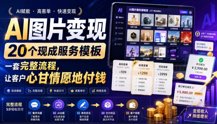 （19395期）AI图片变现，20个现成服务模板，一套完整流程，让客户心甘情愿地付钱【原创双语字幕】-云创网