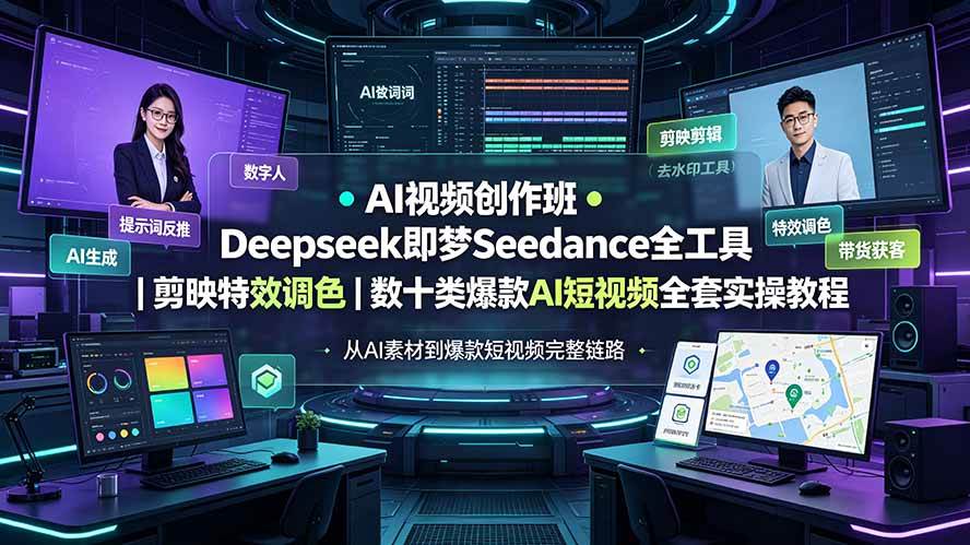 （19454期）AI视频创作班◆Deepseek即梦Seedance全工具｜剪映特效调色｜数十类爆款AI短视频全套实操教程-云创网