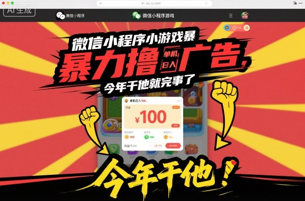 微信小程序小游戏暴力撸广告，单机日入100，今年干他就完事了-云创网