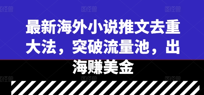 最新海外小说推文去重大法，突破流量池，出海赚美金-云创网