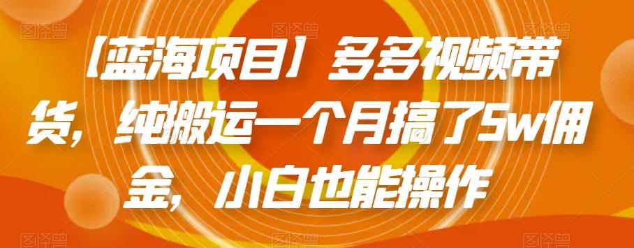 【蓝海项目】多多视频带货，纯搬运一个月搞了5w佣金，小白也能操作【揭秘】-云创网