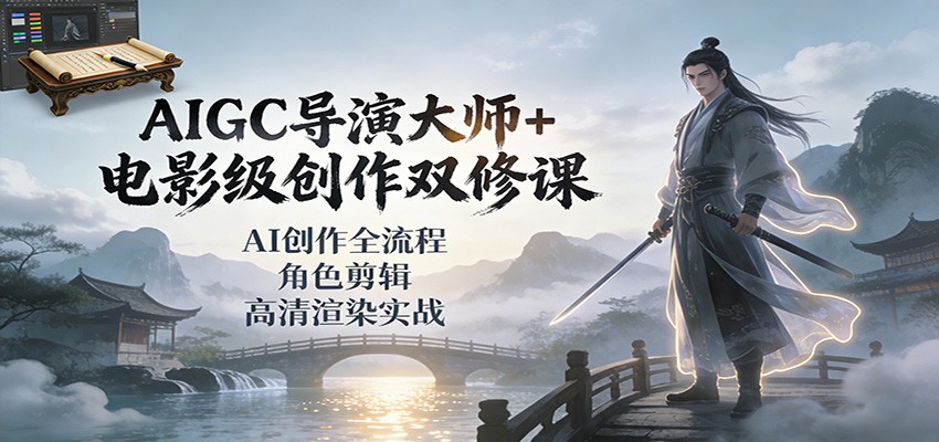 AIGC导演大师+电影级创作双修课：AI创作全流程、角色剪辑、高清渲染实战-云创网