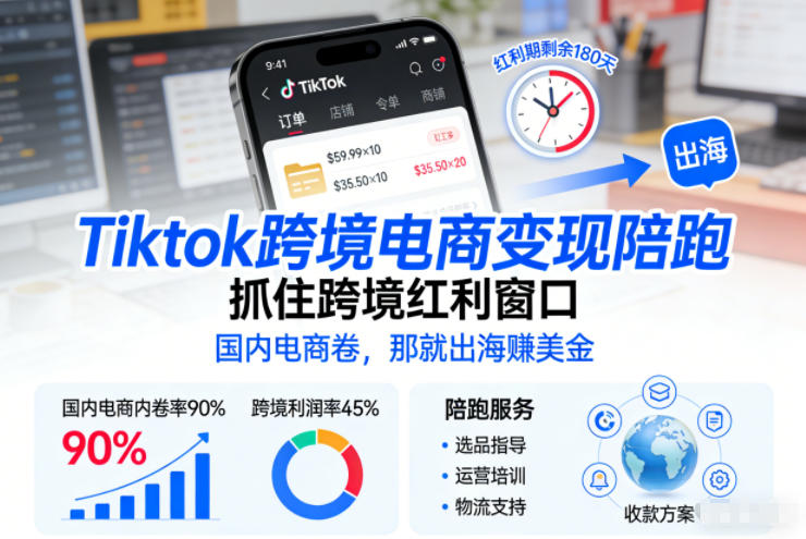 Tiktok跨境电商变现陪跑，抓住跨境红利窗口，国内电商卷，那就出海賺美金-云创网