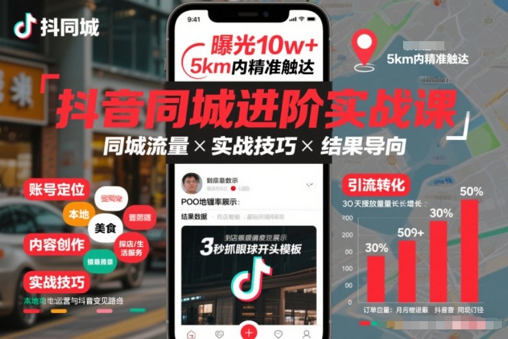 抖音同城进阶实战课，助你同城流量拿到结果-云创网