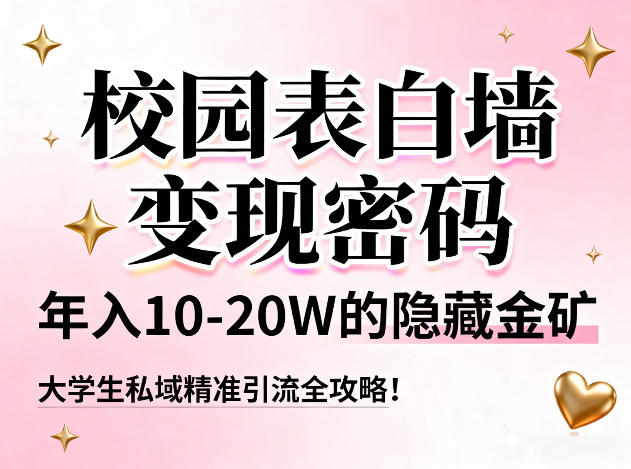 校园表白墙变现密码，年入10-20W的隐藏金矿，大学生私域精准引流全攻略！-云创网