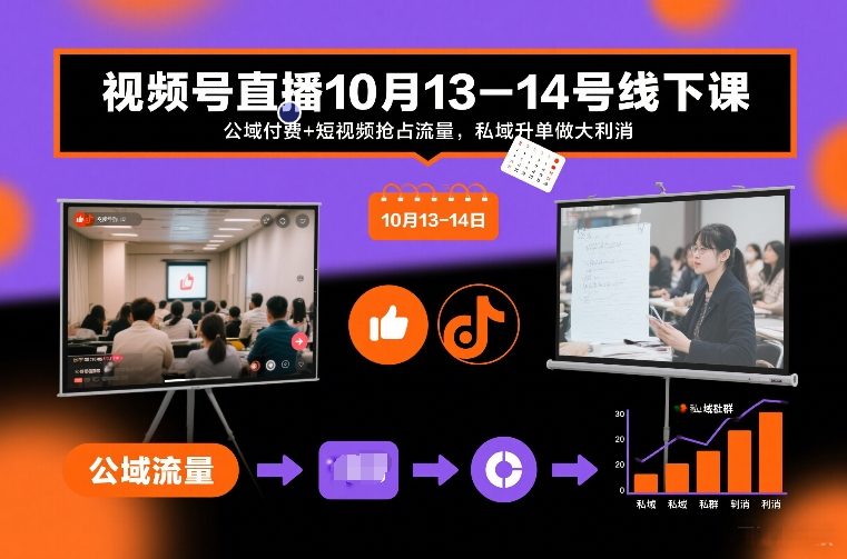 视频号直播10月13-14号线下课，公域付费+短视频抢占流量，私域升单做大利消-云创网