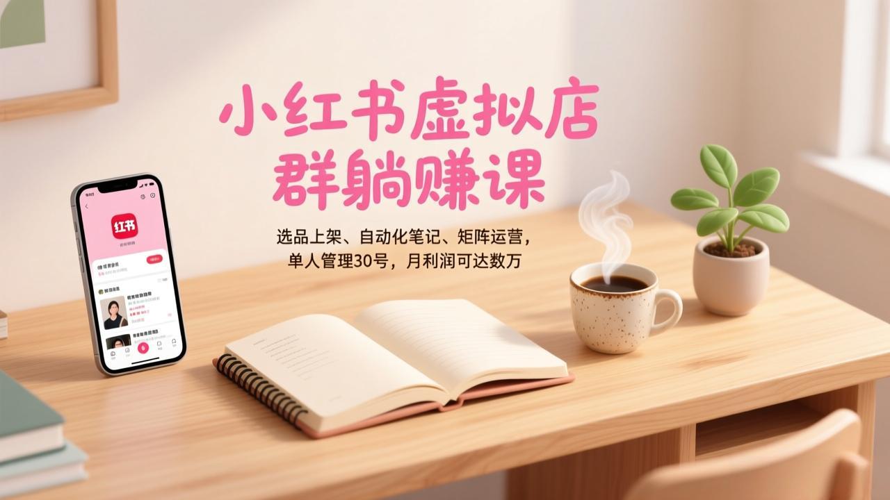 小红书虚拟店群躺赚课，选品上架、自动化笔记、矩阵运营，单人管理30号，月利润可达数万-云创网
