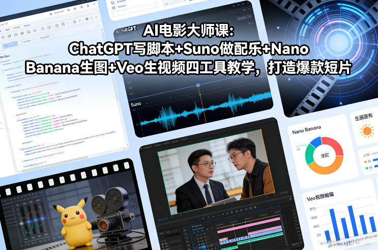 AI电影大师课：ChatGPT写脚本+Suno做配乐+Nano Banana生图+Veo生视频，打造爆款短片-云创网