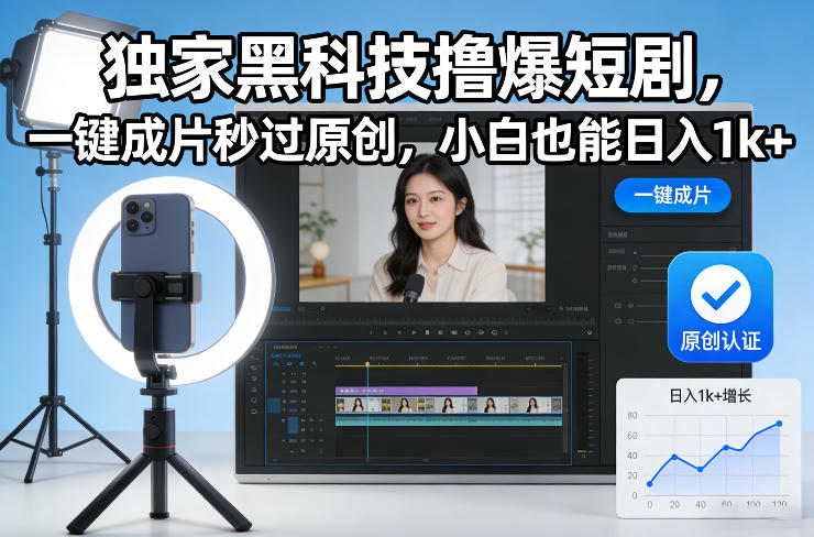 独家黑科技撸爆短剧，一键成片秒过原创，小白也能日入1k+【揭秘】-云创网