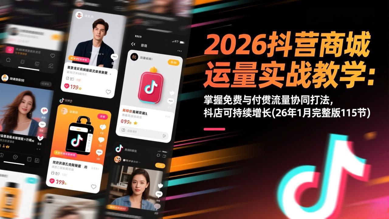 2026抖音商城运营实战教学：掌握免费与付费流量协同打法，抖店可持续增长(26年1月完整版115节-云创网