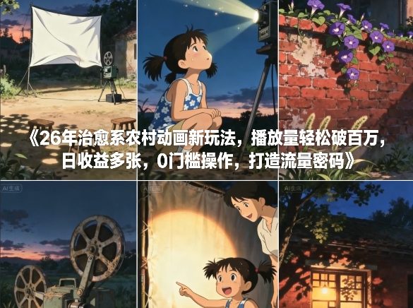 26年治愈系农村动画新玩法，播放量轻松破百万，日收益多张，0门槛操作，打造流量密码-云创网